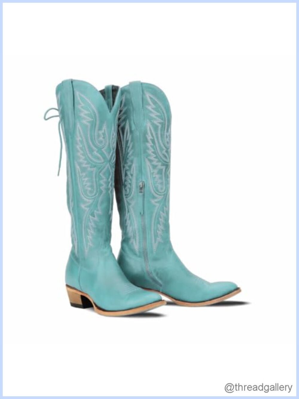Knee High Cowboy Boots Pointed Toe Stacked Heel Pull-On